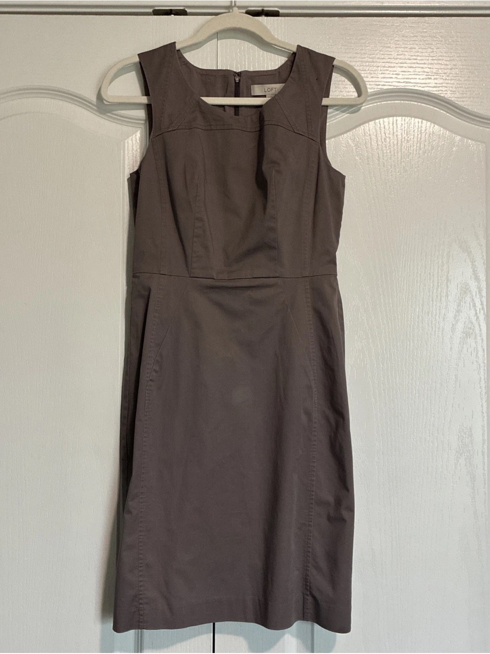 LOFT Sleeveless Midi Sheath Dress in Taupe